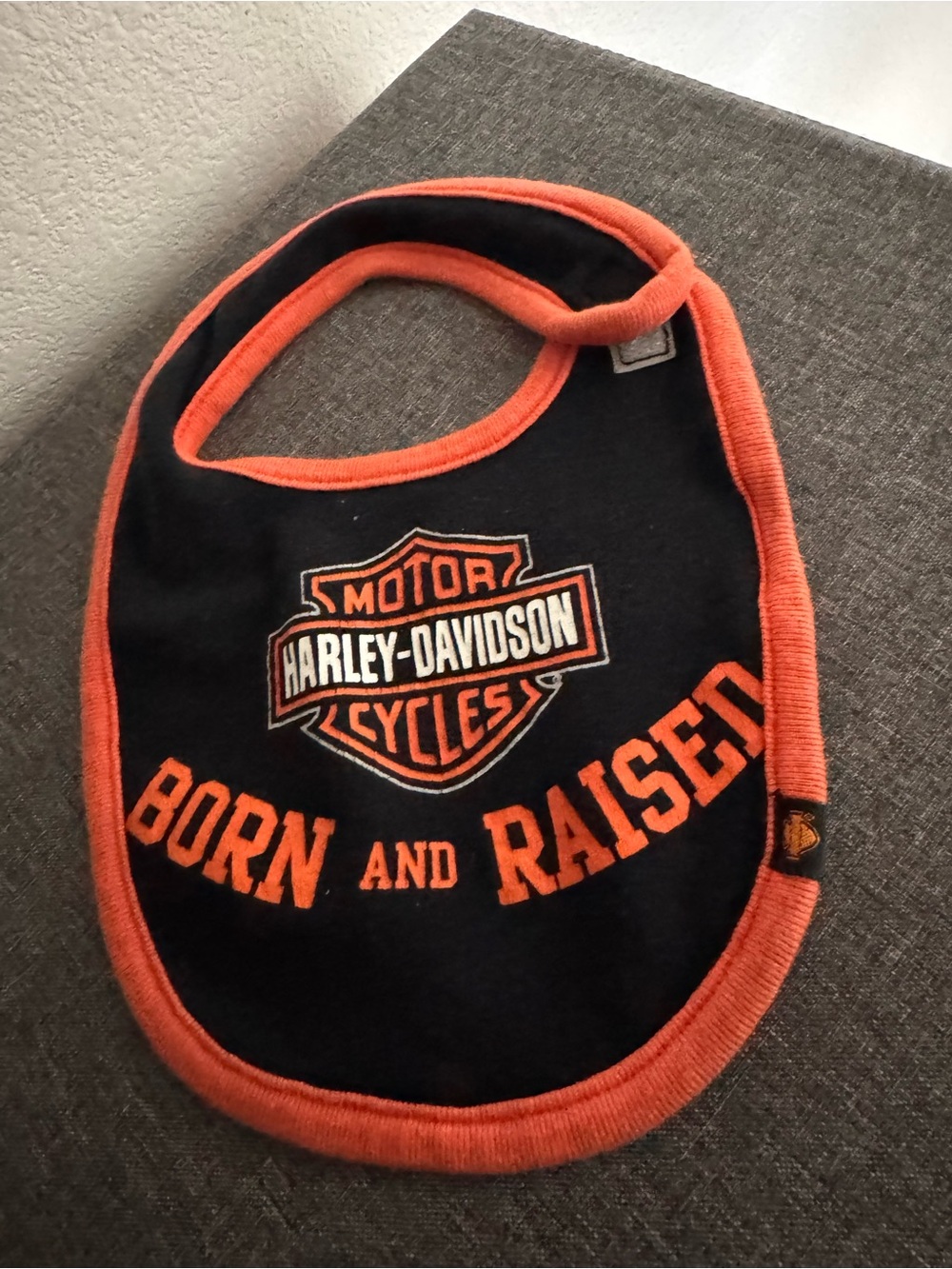 Harley-Davidson Black and Orange 'Born and Raised' Kids Bib